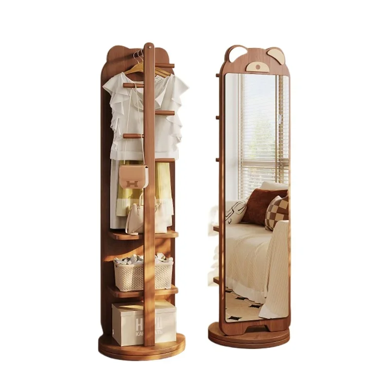 Bear rotatable dressing mirror, coat rack integrated mirror, home full-body floor mirror
