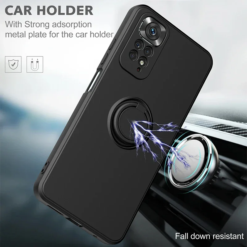 Luxury Liquid Silicone Metal Ring Car Bracket Phone Case For Xiaomi Mi 13T 12T 11T Redmi Note 12 11 10 9 S Pro Shockproof Cover