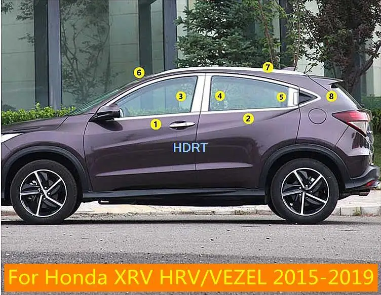 

Car Style Stainless Steel Window Trim Sticker For Honda XRV XR-V HRV HR-V/VEZEL 2015-2019 Middle Column Window Frame Trim Sequin