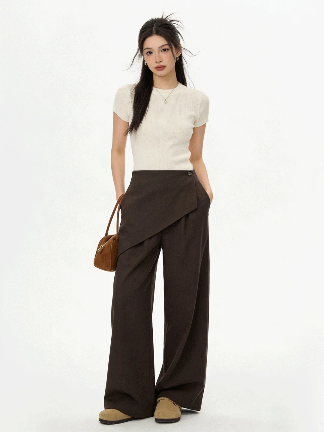 

Slimming High Waist Wide Leg Pants Korean Style Straight Cut Trousers Spring 2026 Fashionable Casual Pants Breathable Skin-Fr...