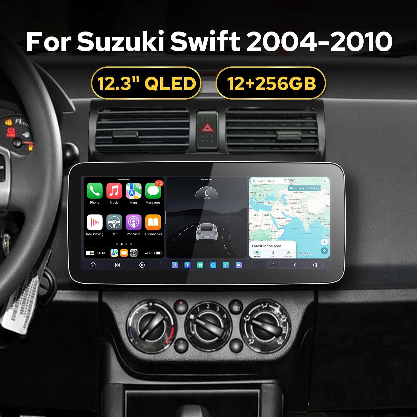 12GB+256GB 12.3 Inch Car Radio Stereo for Suzuki Swift 2004-2010 Built-in HDMI In/Out&USB Type-C Android Multimedia System