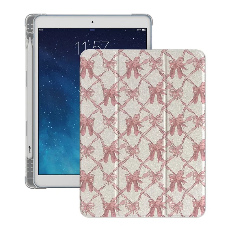 Korean Pink Bow Tablet Case for Apple iPad Air 2024 Pro 11 inch Air 5/4 10.9 10th 7/8/9 10.2 Air 3 10.5 inch mini 6/5/4 Cover