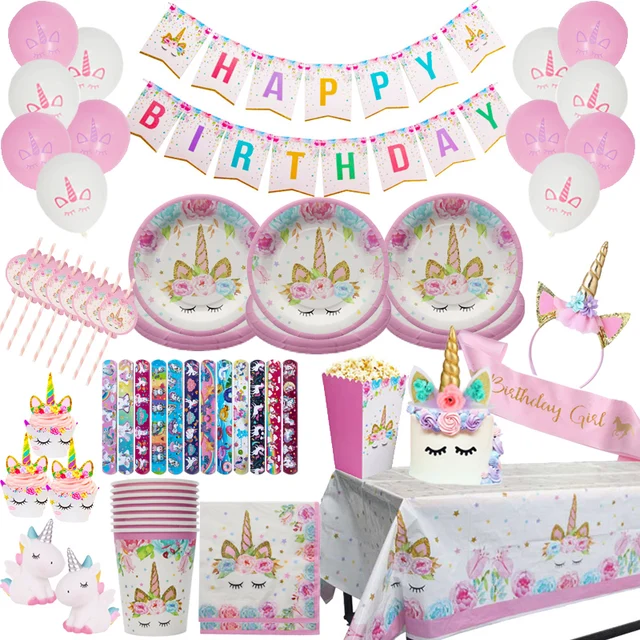 Jednorożec Dekoracje urodzinowe dla dziewczynki Talerz Serwetka Kubek Topper na ciasto Jednorożec Materiały imprezowe Dekoracje urodzinowe dla dzieci Baby Shower