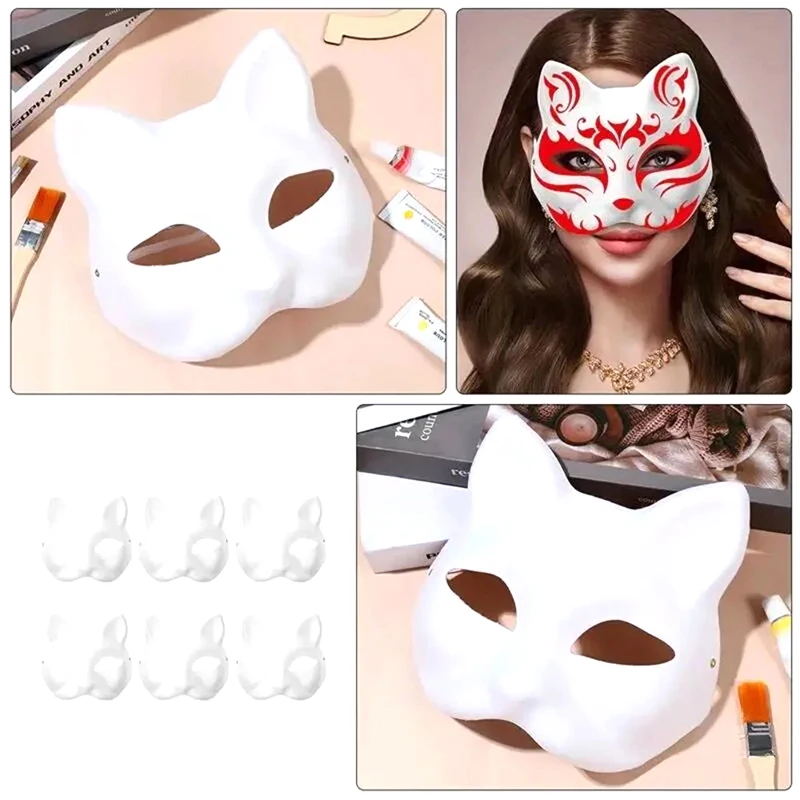 Anime Foxes Mask Japanese Cosplay Rave Hand-Painted Animal Half Face Cat Masks Halloween Dress Up Festival Prop