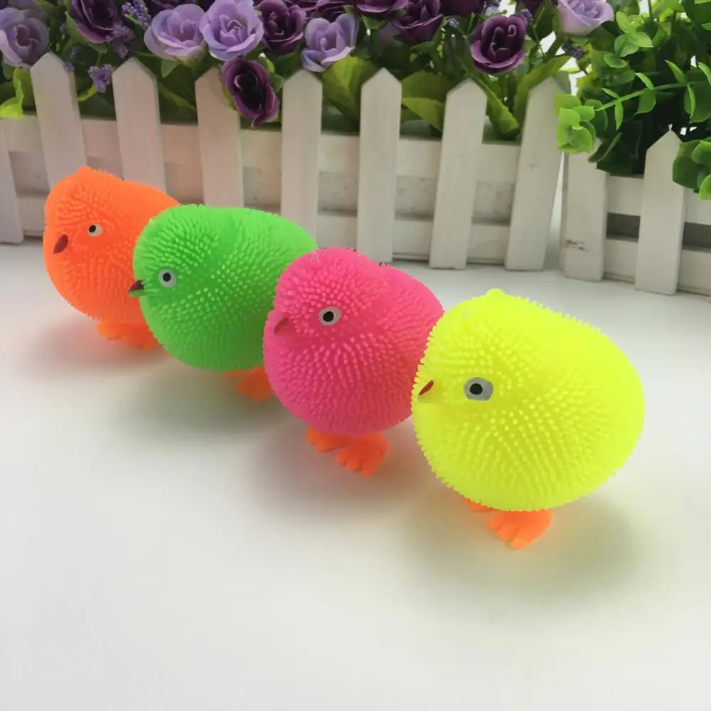 Flashing LED Cute Chickens Squidgy Puffer Ball Squeeze Stress Relieve Kids Toy