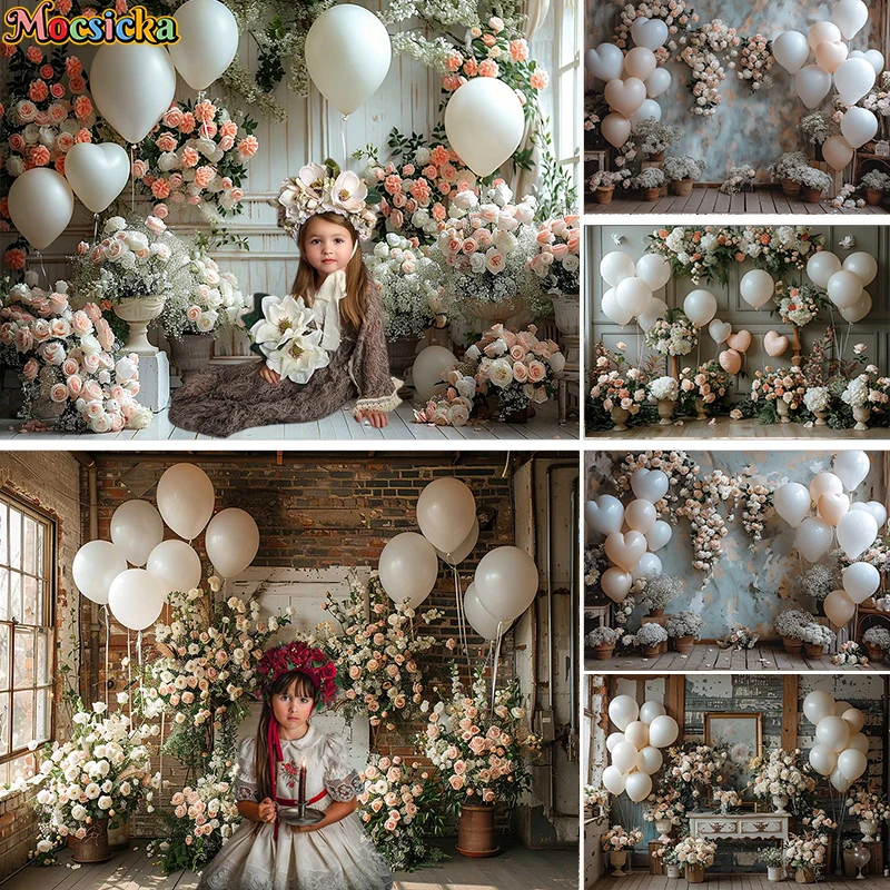 

Mocsicka Photography Background Bohe Floral Wall Balloon Decor Adult Birthday Wedding Maternity Portrait Backdrop Photo Studio