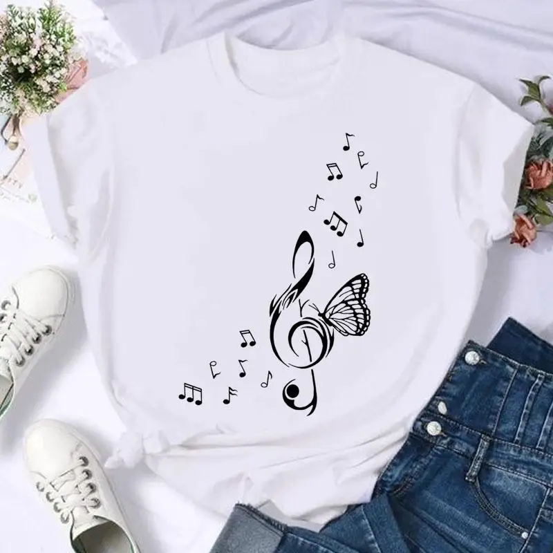 Watercolor Music Love Trend Short Sleeve Fashion Summer Women Print T Shirt Female Casual Top Tshirts Graphic Tee T-Shirt
