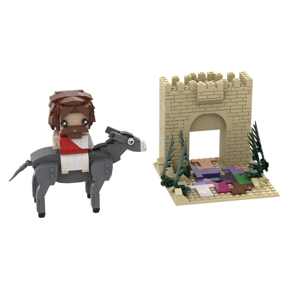 MOC Jesus wearing a crown of thorns Model Building Blocks Crucifixion of Jesus Bricks Jesuss rides a donkey Toy for Kids Gift