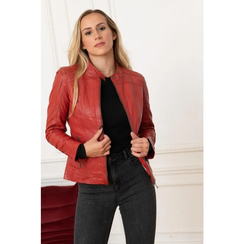 

Women's Red Leather Jacket Stylish Motorcycle BIKER Leather Jacket Fashion Trends