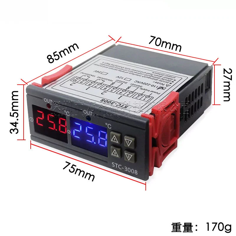 

10 шт./лот STC 3008 Двухканальный цифровой терморегулятор с двумя релейными выходами, термостат для нагрева и охлаждения, с двумя датчиками