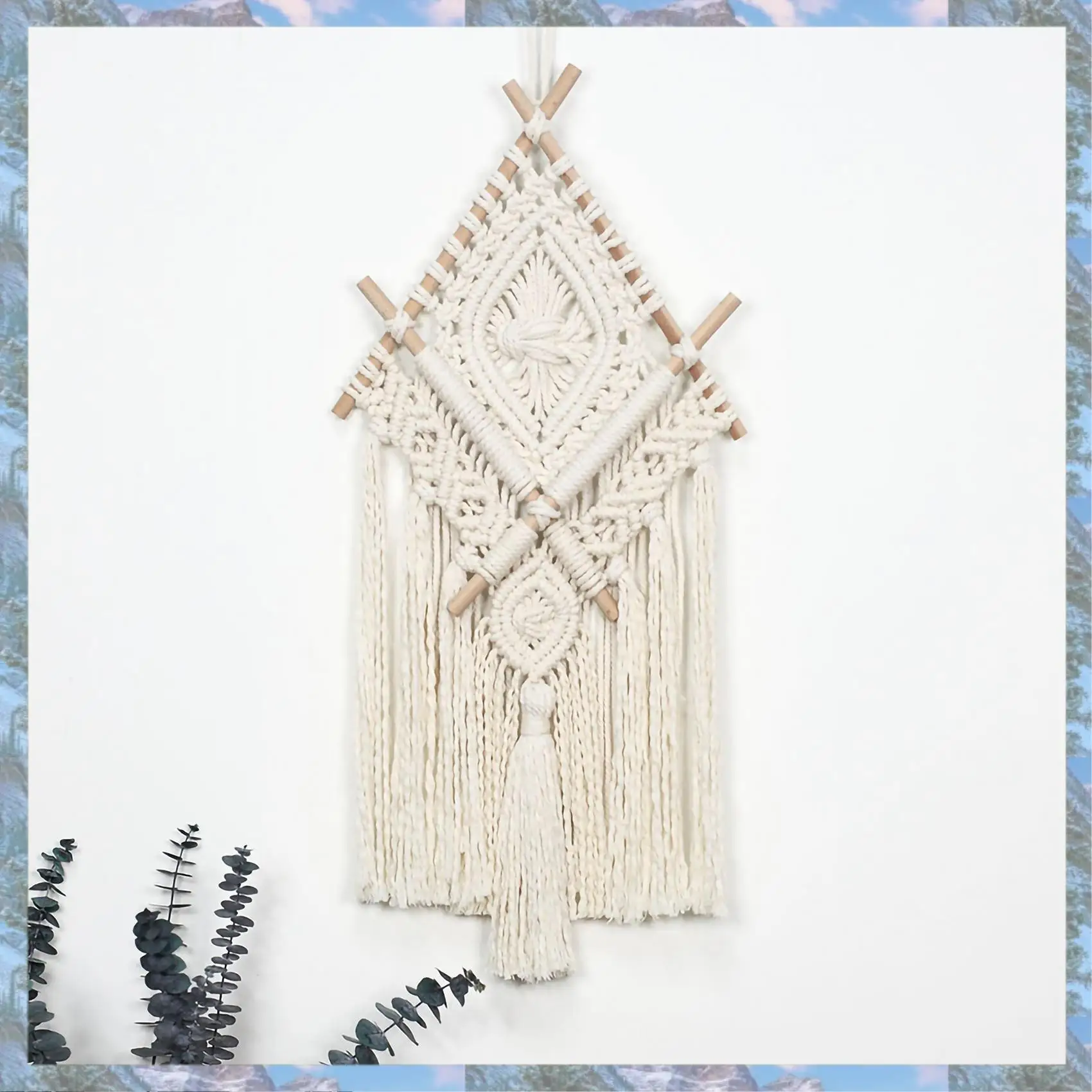 

Flash Trend Macrame Cord Natural Cotton Rope 3Mm With Wood Ring Wood Stick For DIY Teether Macrame Kit Wall Hanging Plant Hanger