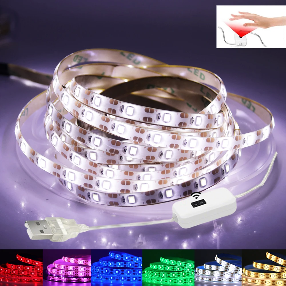 5V 2835 LED Light Strip Hand Scan Sensor Induction 60LEDs/m Flexible Lights Strip for Bedroom Cabinets Corridors Mirrors Stairs