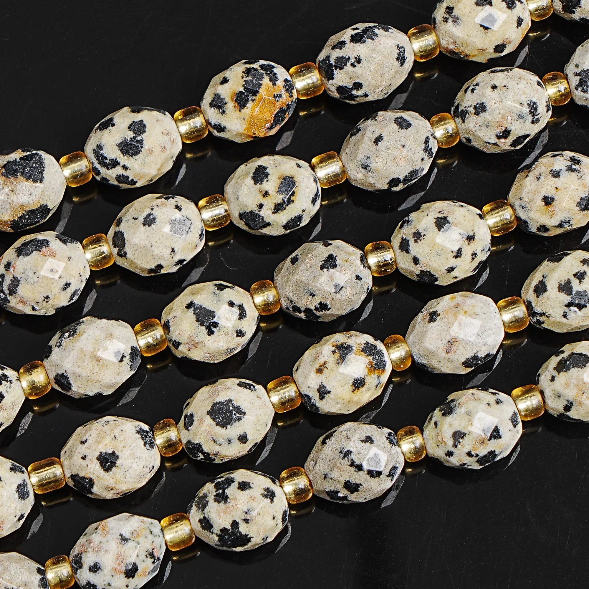 

Natural Faceted Dalmatian Jasper Beads 8mm Black White Spot Rhombus Cut Loose Beads for Jewelry Making DIY Bracelet Necklace