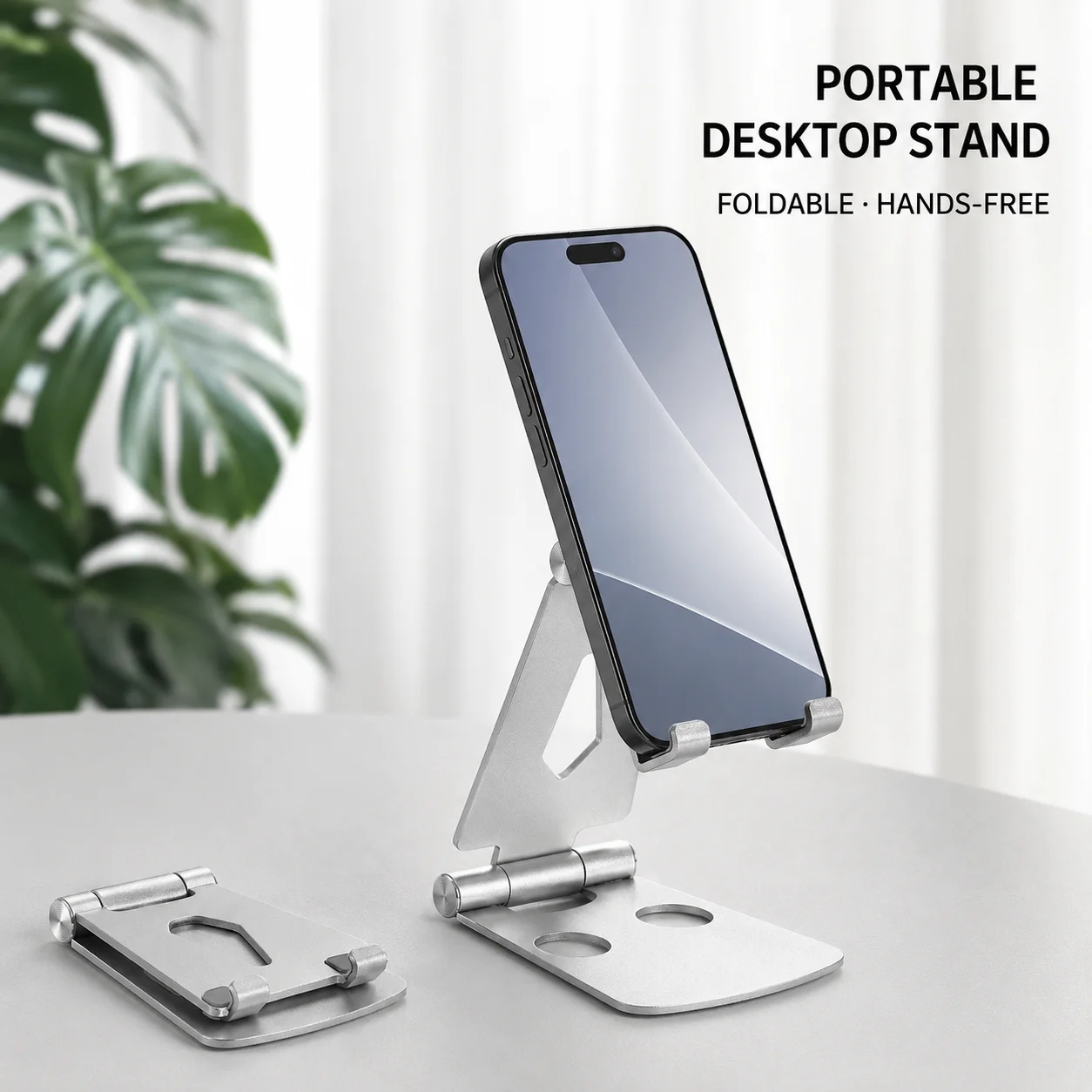 Universal Aluminum Phablet Stand, Foldable Telescopic Desktop Holder for Phone and Tablet