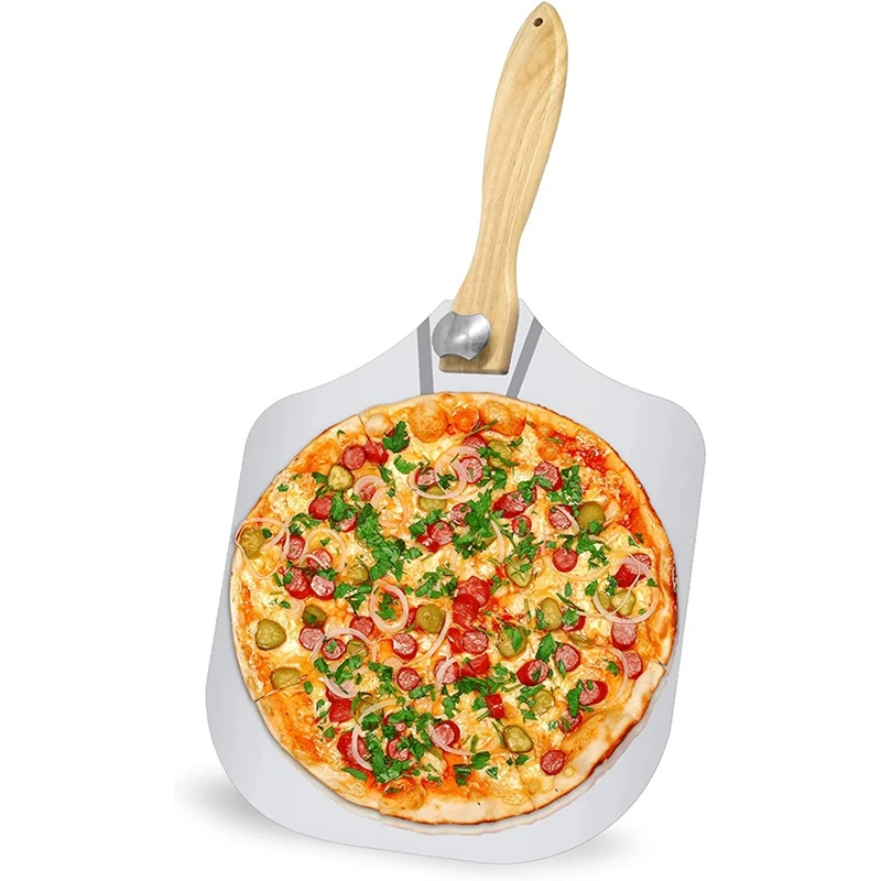 Pizza Pan 12 Inch Pizza Paddle With Foldable Wood Handle Easy Storage Pizza Turning Peel