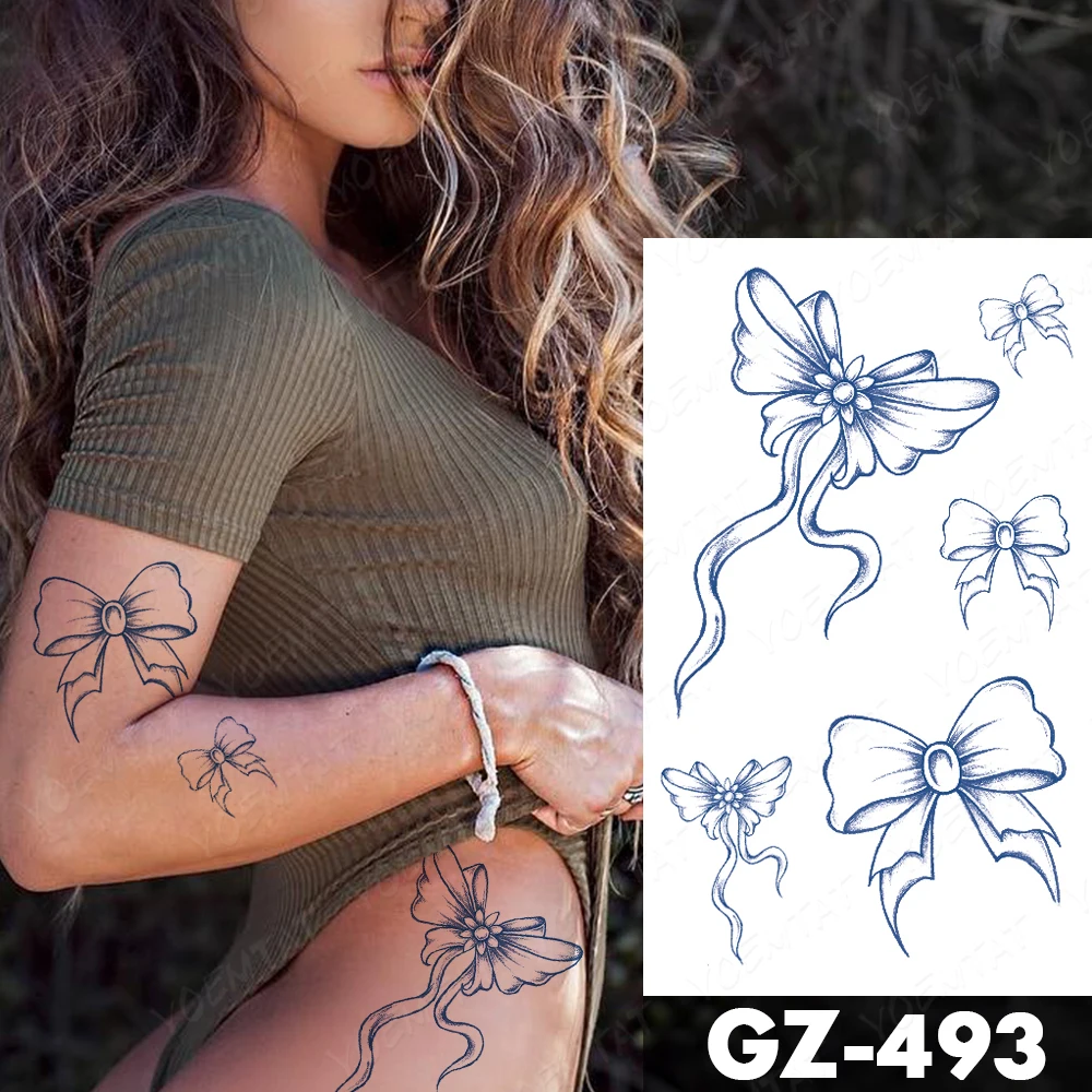 Semi-Permanent Herbal Waterproof Temporary Tattoo Sticker Butterfly Bow Tie Lasting Ink Tatto Sexy Body Art Fake Tattoos Women