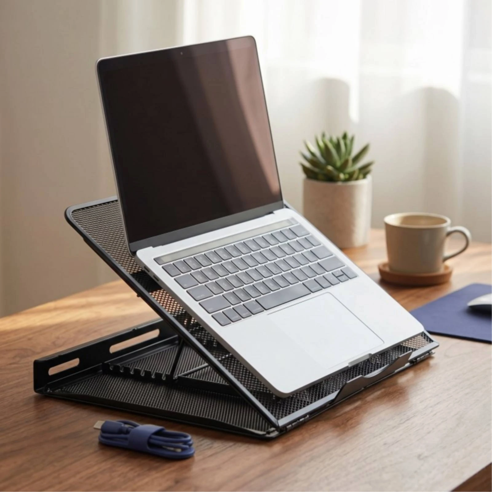 Adjustable Laptop Stand Sturdy Metal Laptop Stand with Mesh Platform Metal Tablet Holder Long-Lasting Scratch-Resistant