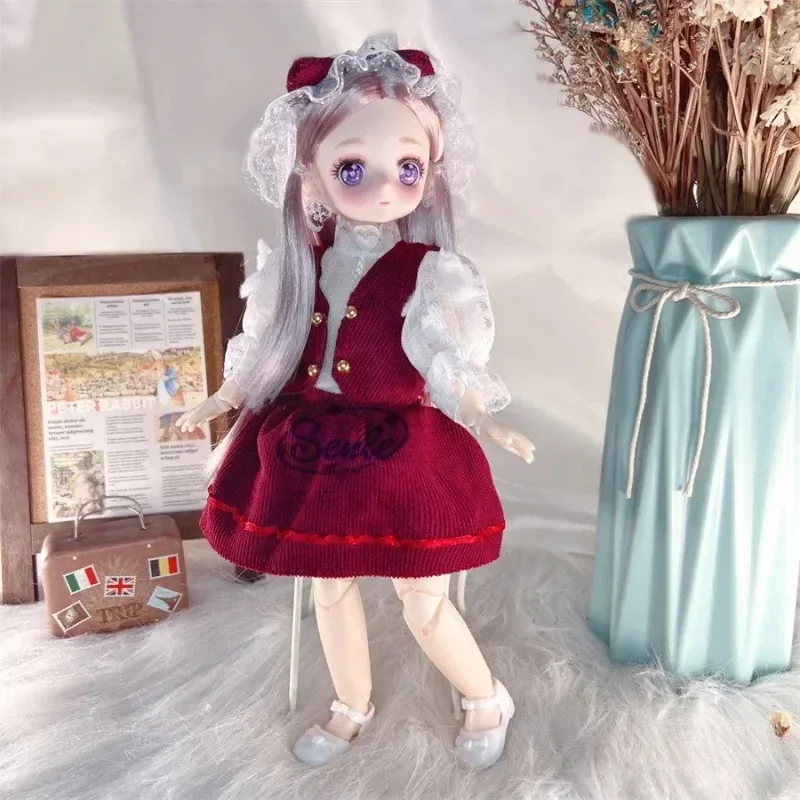 1/6 BJD Doll Comic Face 3D Simulation Eyes Multiple Movable Joint Dolls and Clothing Fashion Princess Dress Set Toy for Girls