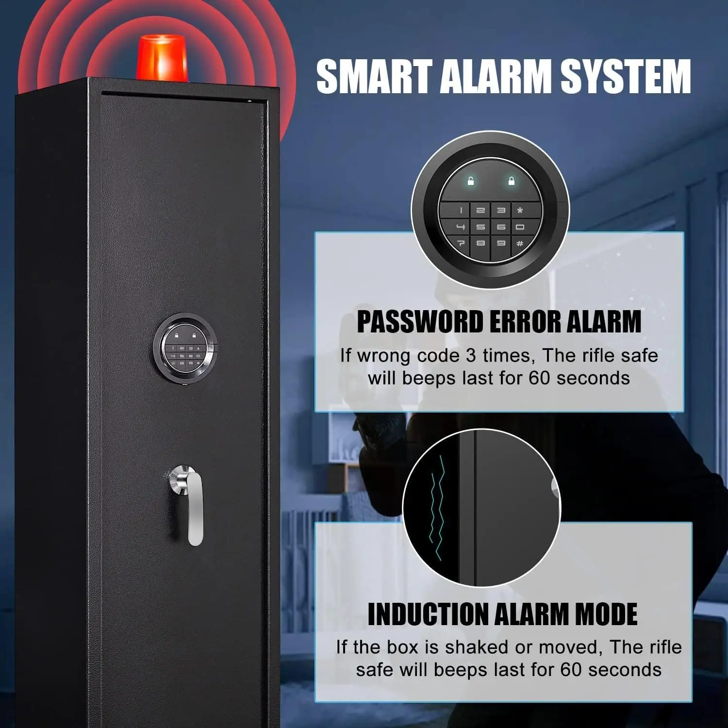 Digital Password Long Gun Safes,Rifle Gun Safe Quick Access 5 Gun Storage Cabinet for Home Rifles Shotguns, Adjustable Support F