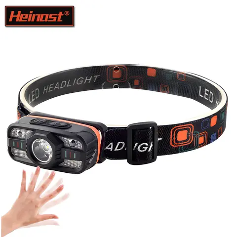 Sensor Headlamp LED High Bright Rechargeable Headlights with RED Light Waterproof Fishing Camping Cycling Induction Head Light