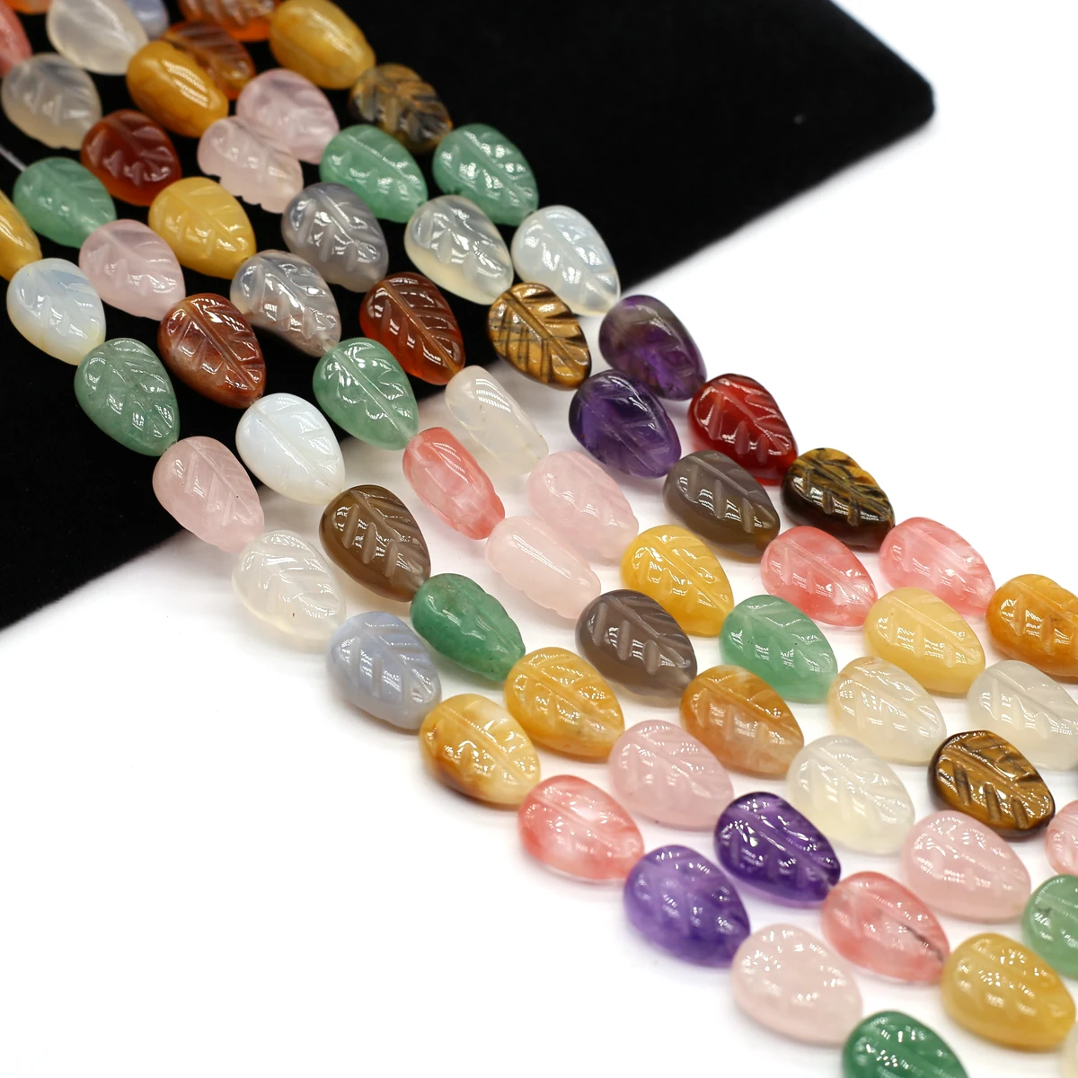 15PCS Beads/String Natural Half Stone Mixed Color Crystal Agate Jade Leaf Shape Loose Interval Bead Jewelry Making DIY Necklace