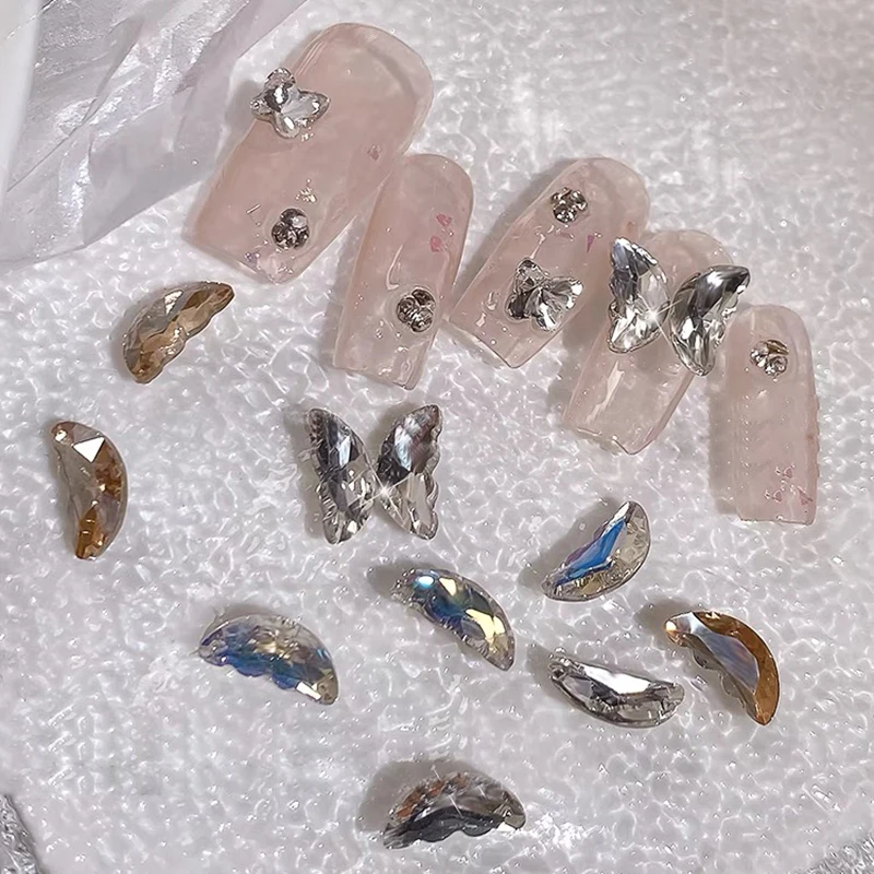 

New Wings Nail Art Rhinestone Point Bottom Crystal Half Wings Shiny 3D Fingernail DIY Decorative Accessories 20/50pcs