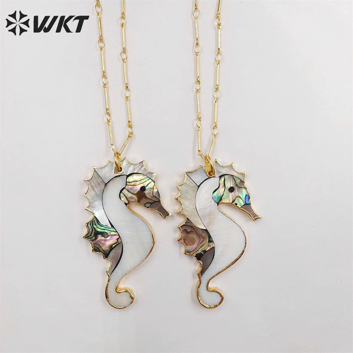 

WT-N1069 Wholesale Natural sea horse shell Necklace bar-link Gold Chain Necklace Jewelry natural abalone sea horse shell horses