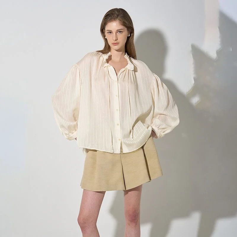 

Элегантная блузка с бантом и воротником-стойкой, универсальный приталенный топ в корейском стиле, тонкая модель с длинным рукавом для повседневной носки