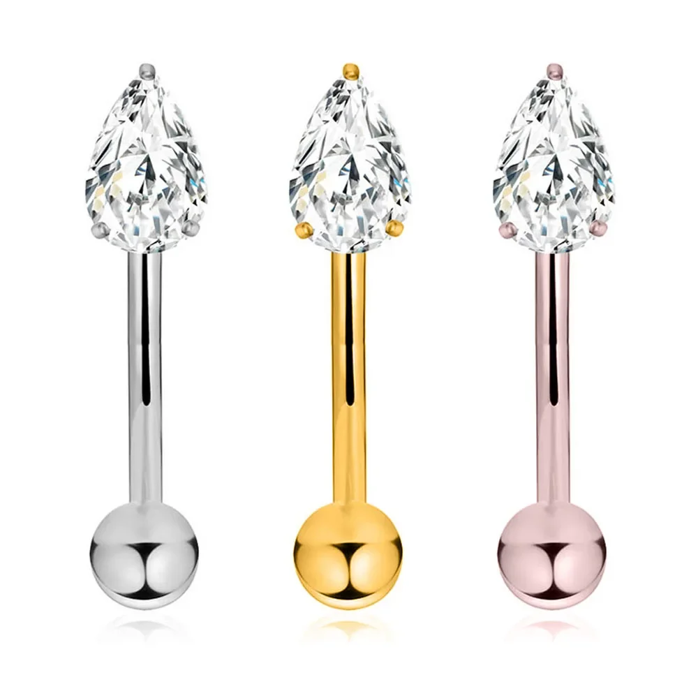 

316 stainless steel water drop zircon ear stud claws with external tooth rods, ear bone studs, eyebrow studs, curved rod ear bon