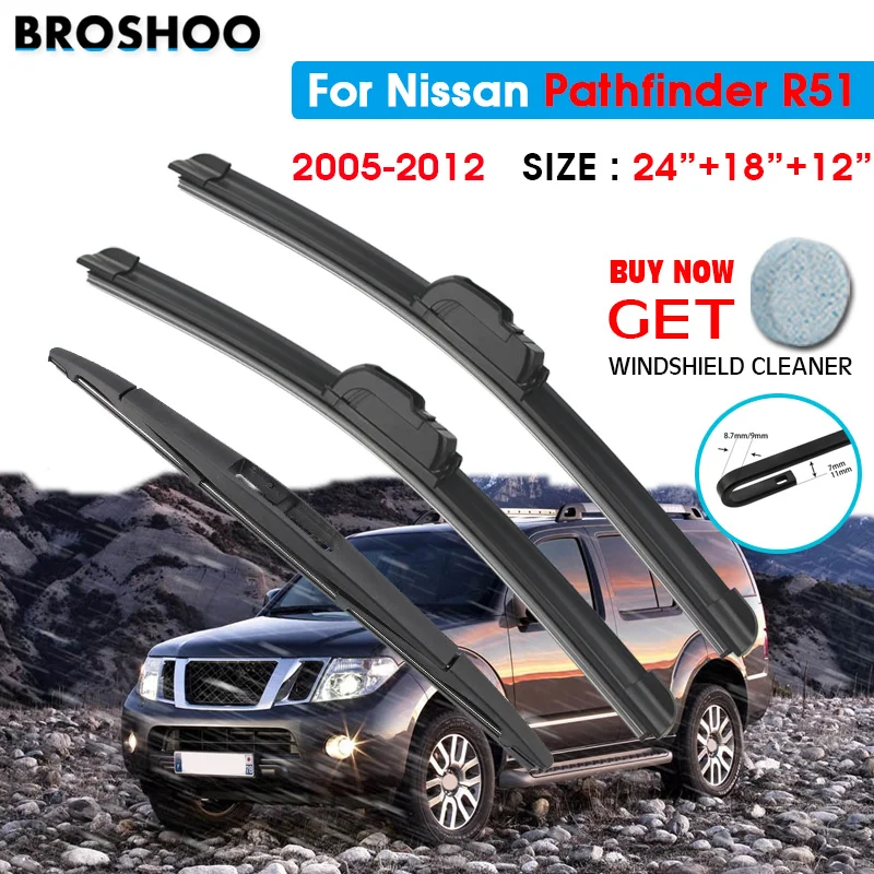 

Car Wiper Front Rear Blades Set For Nissan Pathfinder R51 2005 2006 2007 2008 2009 2010 2011 2012 Front Rear Window 24"+18"+12"