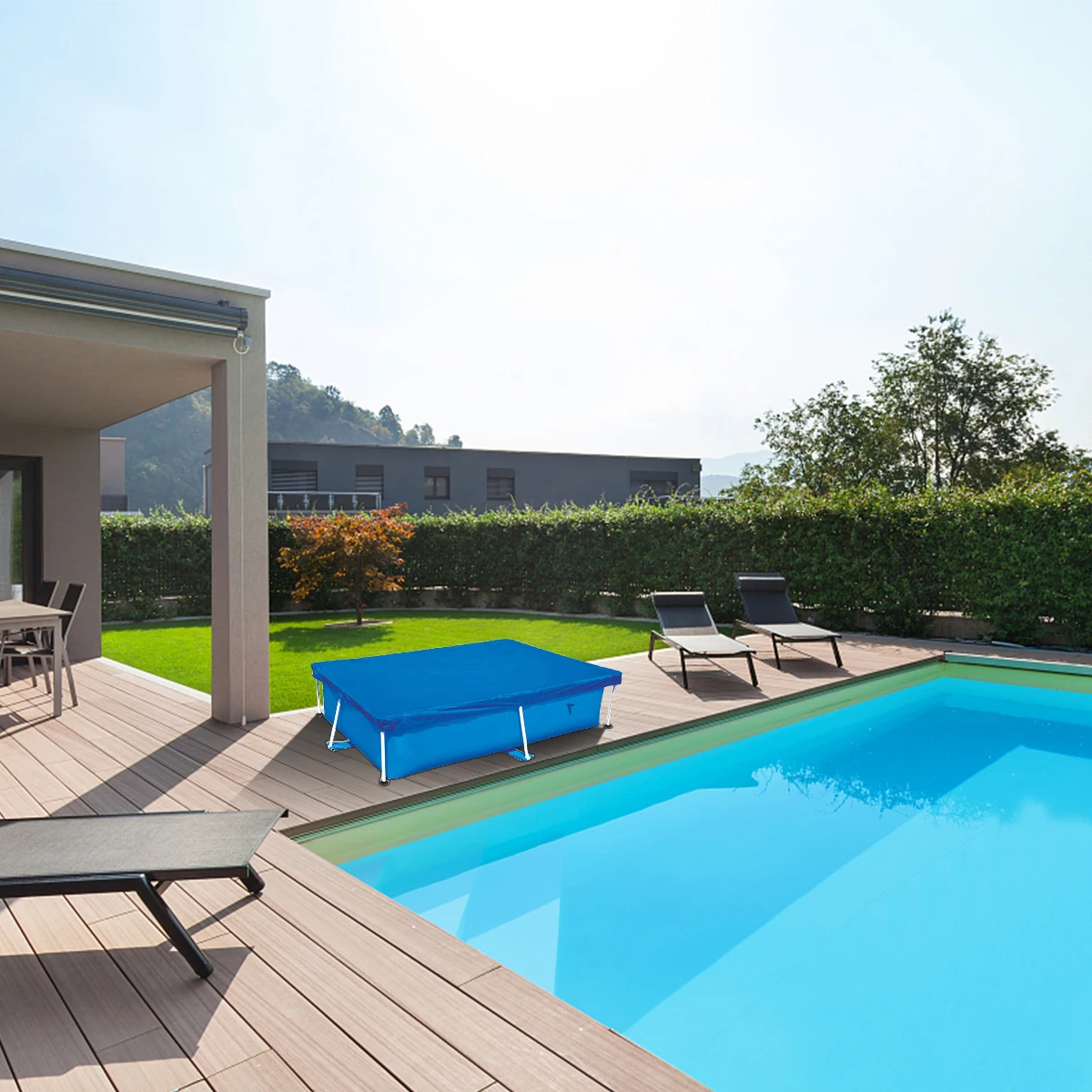 

Plastic Pool Cover 220x150CM Large Size Lightweight Dustproof Mat for Kids Swimming Pools Safe Environmental Friendly Water Pool