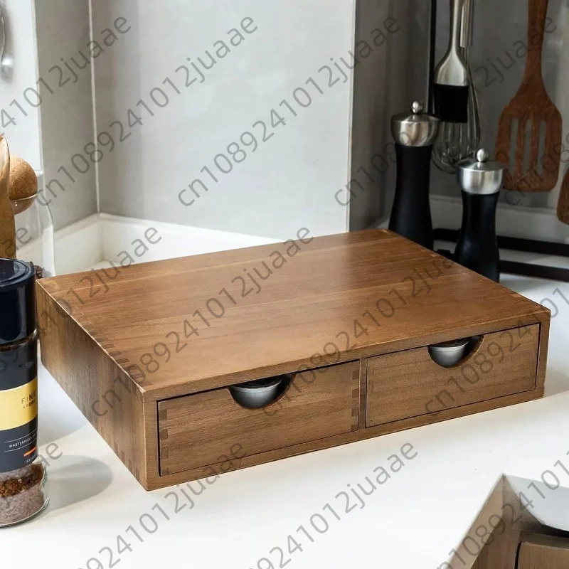 Capsule coffee drawer storage box storage box jar wooden display case tea set coffee machine base bracket household