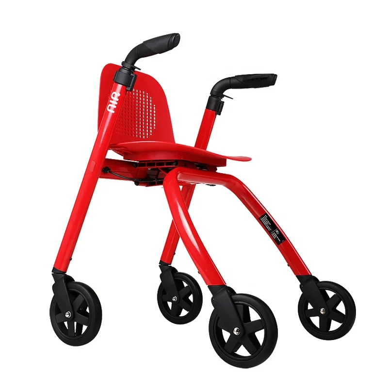 High quality portable aluminum alloy foldable four-wheel safety stroller for the elderly crutches Rollator with seat