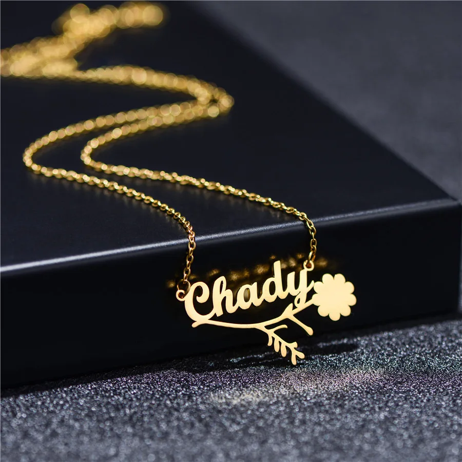 Customized Stainless Steel DIY Name Necklace Cross border Hot Selling Custom English Letter Flower Necklace Fashion Jewelry