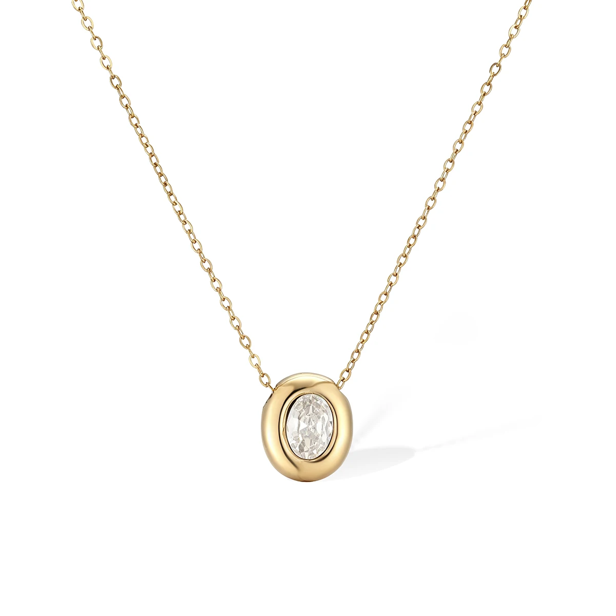 NEWBUY Fashion Gold Color Stainless Steel Jewelry Pink Crystal CZ Zircon Pendant Necklace For Women