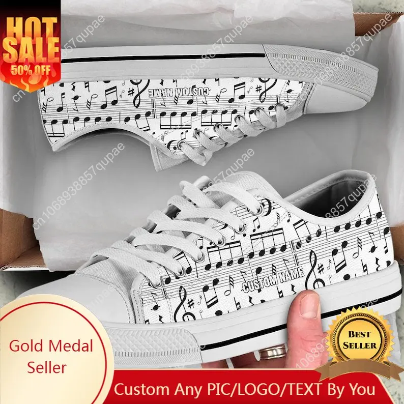 

Music Notes Custom Fashion Low Top Sneakers Mens Womens Teenager Canvas Sneaker Couple Shoes Custom Shoe