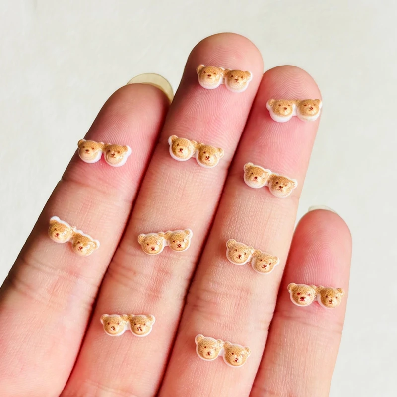 55 pieces of cute resin mini cartoon glasses, teddy bear nail art, flat bottomed DIY scrapbook decoration jewelry A155