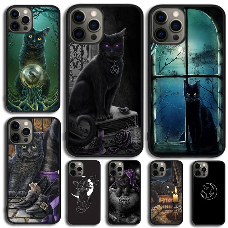 Witchcraft Black Cat Dark Witch Phone Case Cover For iPhone 15 16 14 XR XS 11 12 13 Mini Pro MAX Plus