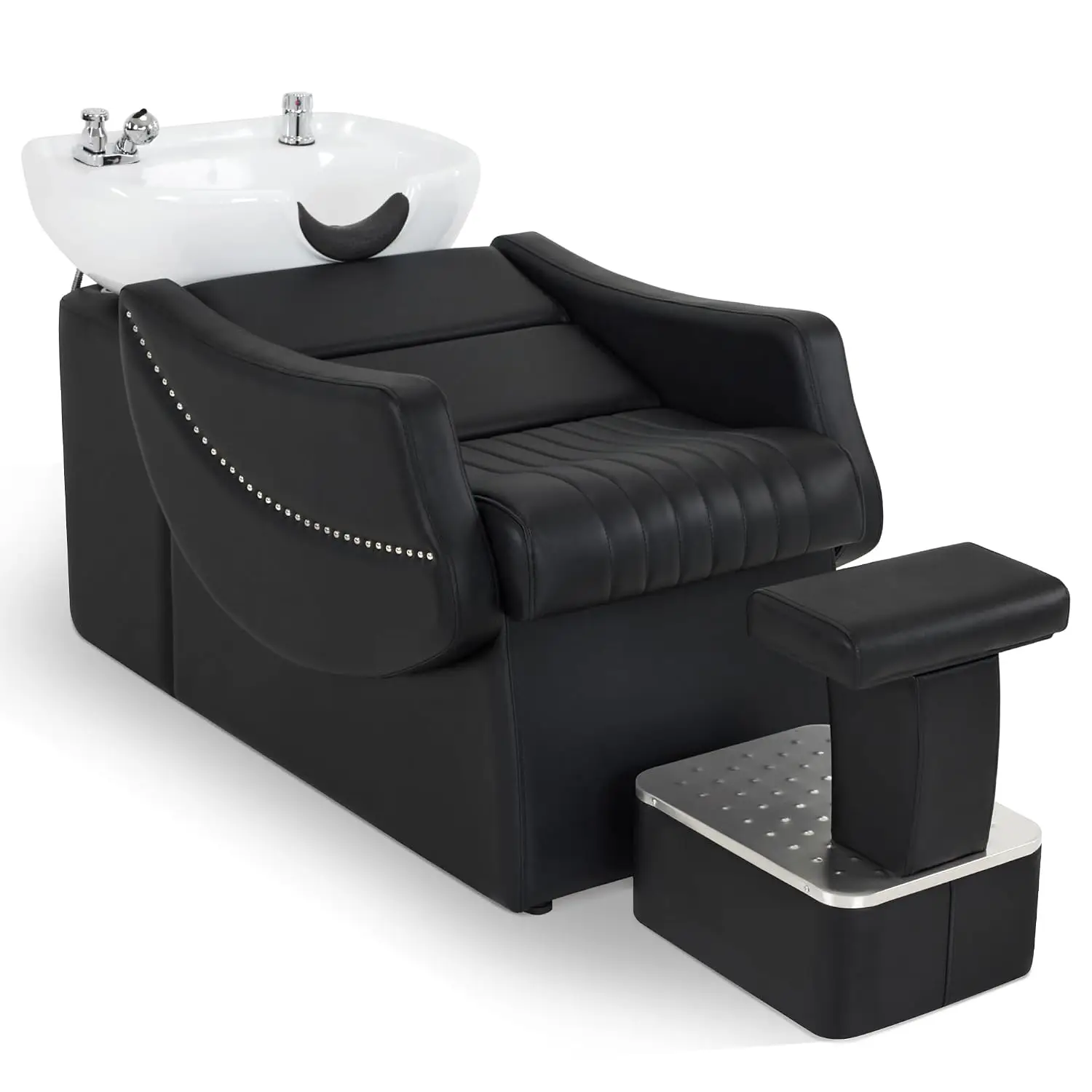 Backwash Shampoo Station Chair, Ceramic Bowl, Independent Footrest, Barbershop, Home Salon, Beauty Spa