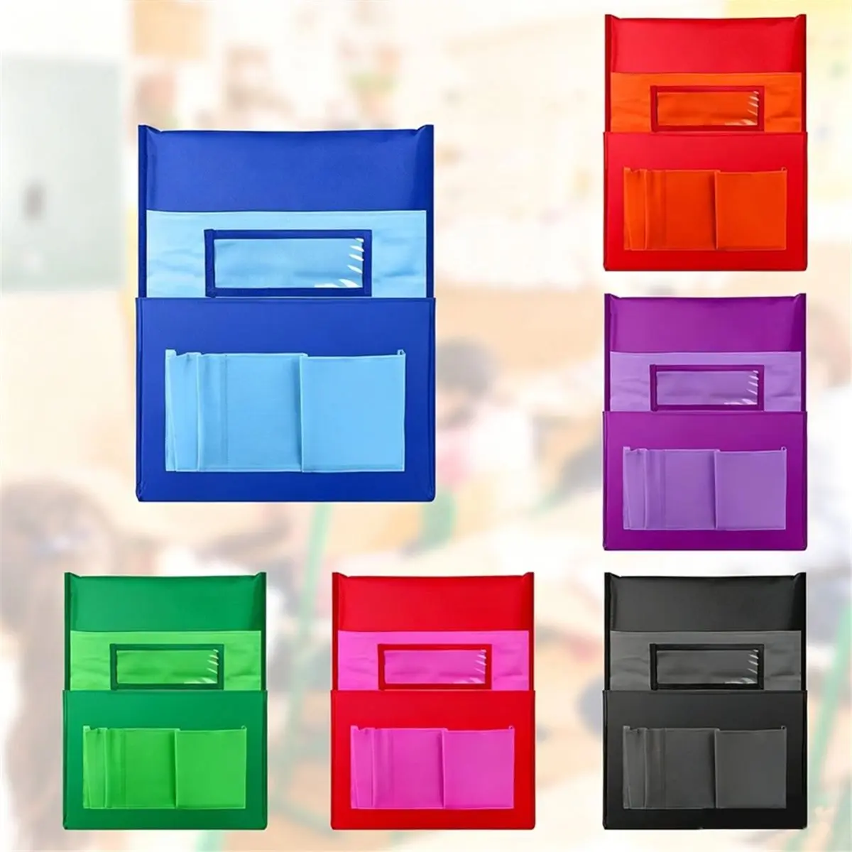Home Tool 6 Pack Chairback Pocket Chart Student Chair Pockets Organizer with Name Tag for Keeping Kids School Table Desk Organiz