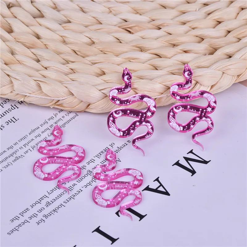 

Pink 10pcs 48*22mm Moon Flower Snake Arcylic Charms for DIY Earring Jewelry Design Making