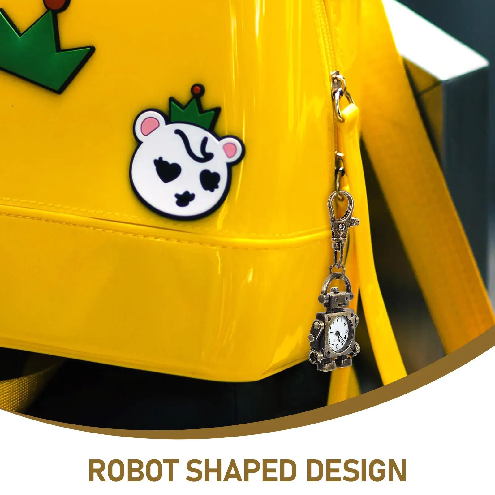 Robot Shaped Key Pocket Watch Keychain Vintage Retro Clock Pendant Gift Idea Premium Material Practical Handbag