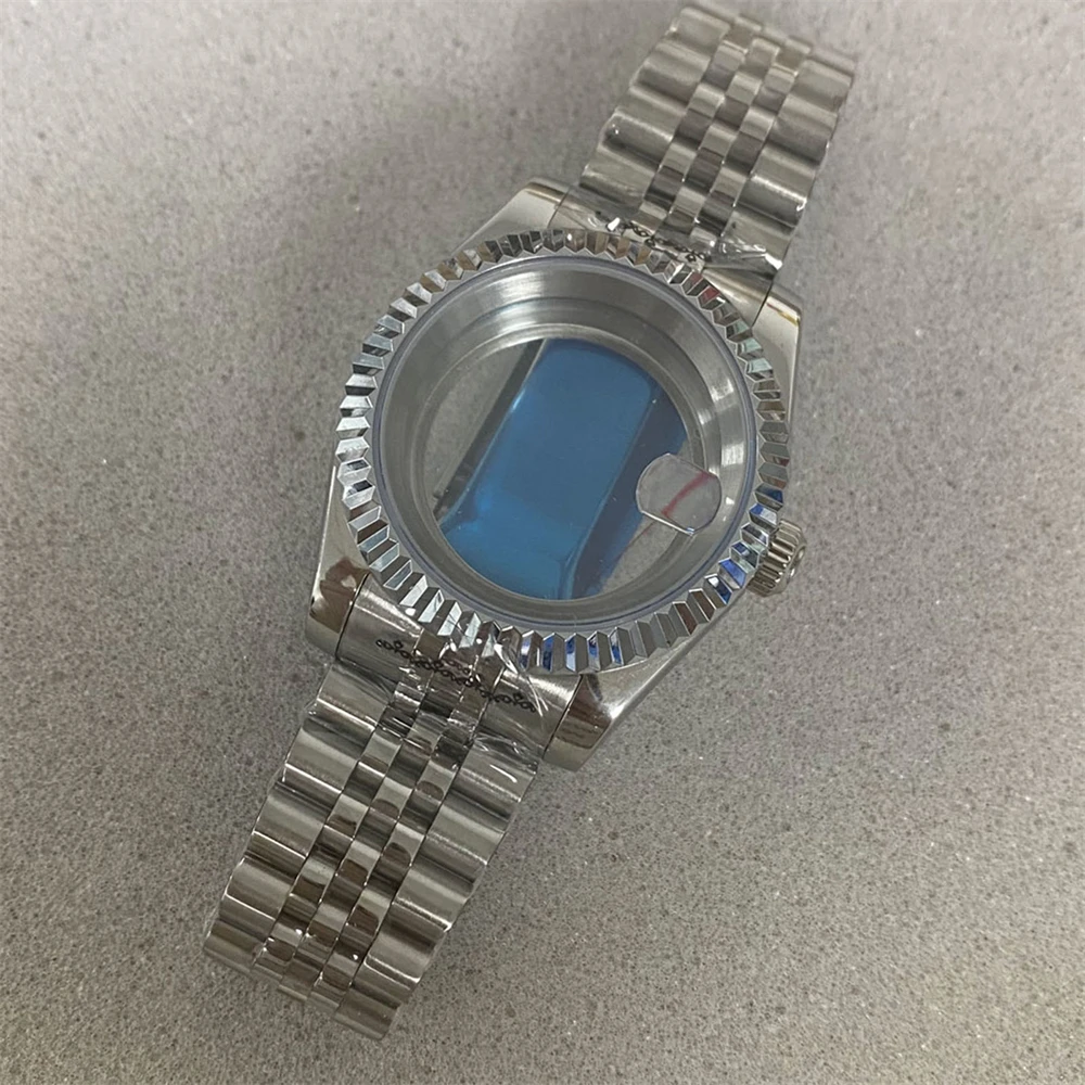 39MM Dog-tooth Ring Log Sapphire Glass Watch Case Stainless Steel Watch Case  for NH35 NH36 Movement