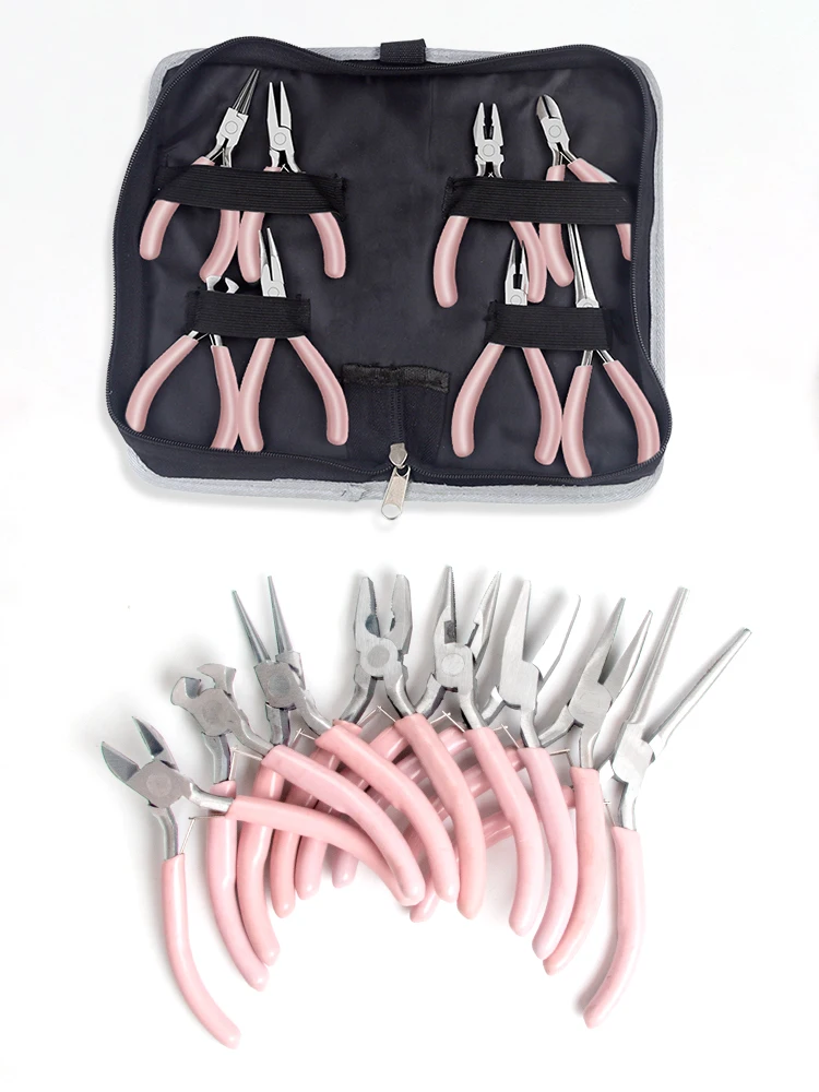 

Portable Pink Color Stainless Steel Pliers Tools Set Round Nose Cutting Wire Plier Kit For Handcraft Beading DIY Jewelry Making