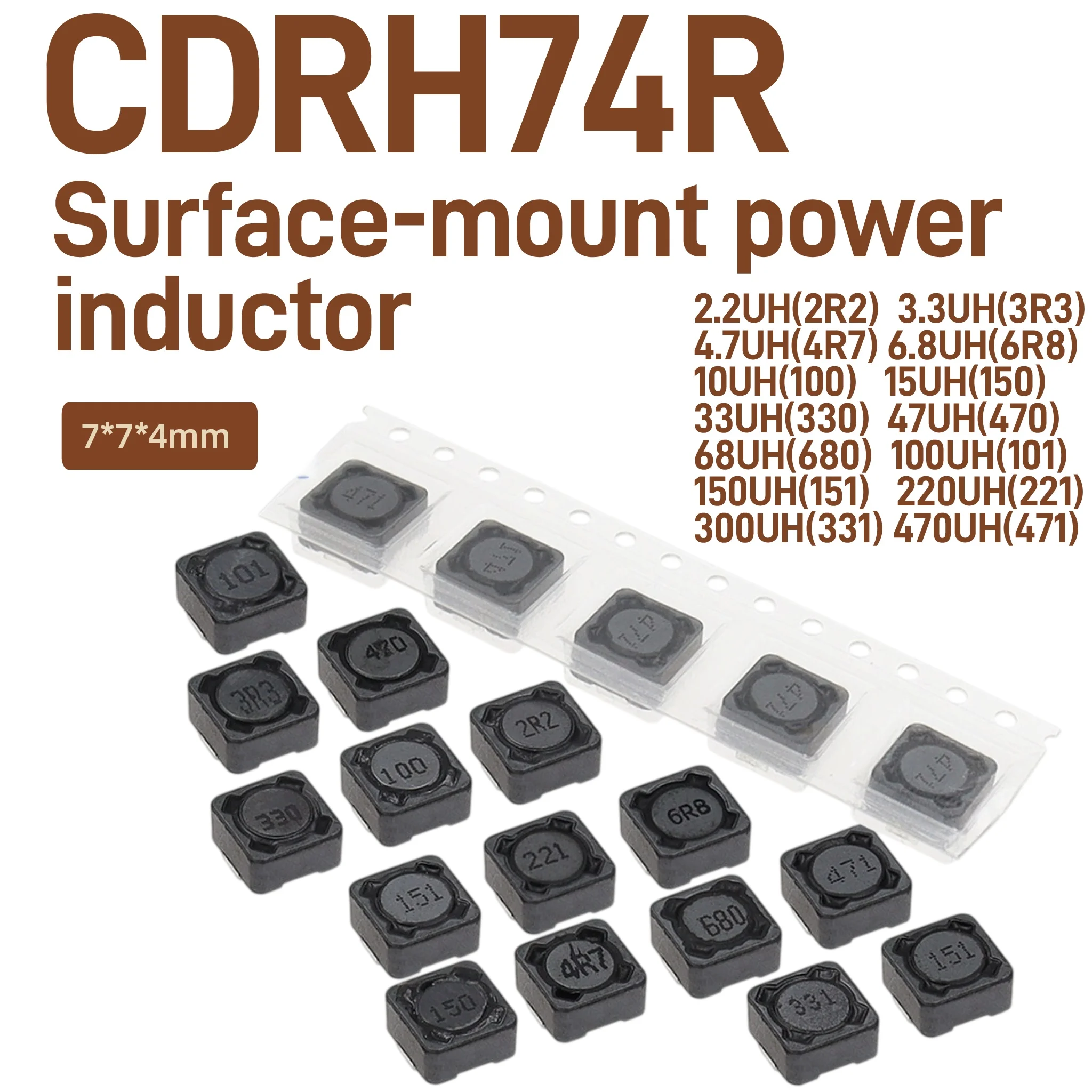 10/30PCS CDRH74R SMD Power Inductor 7*7*4mm, 2.2uH~680uH Optional Shielded Chip Inductor For PCB Power Supply