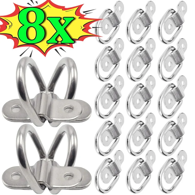 8/4/2/1pcs D-Shape Car Hook Tie Down Anchors Ring Cargo Stainless Steel Clips for Cars Trucks Trailers RV Boats Auto Accessories