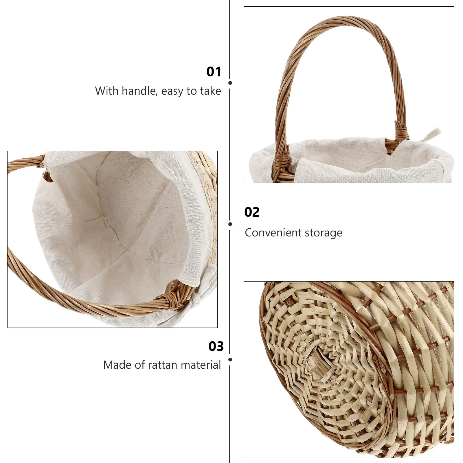 

Handwoven Rattan Storage Durable Portable Fruit Snack Organizer Home Decoration Woven Basket With Handle Natural Style Picnic
