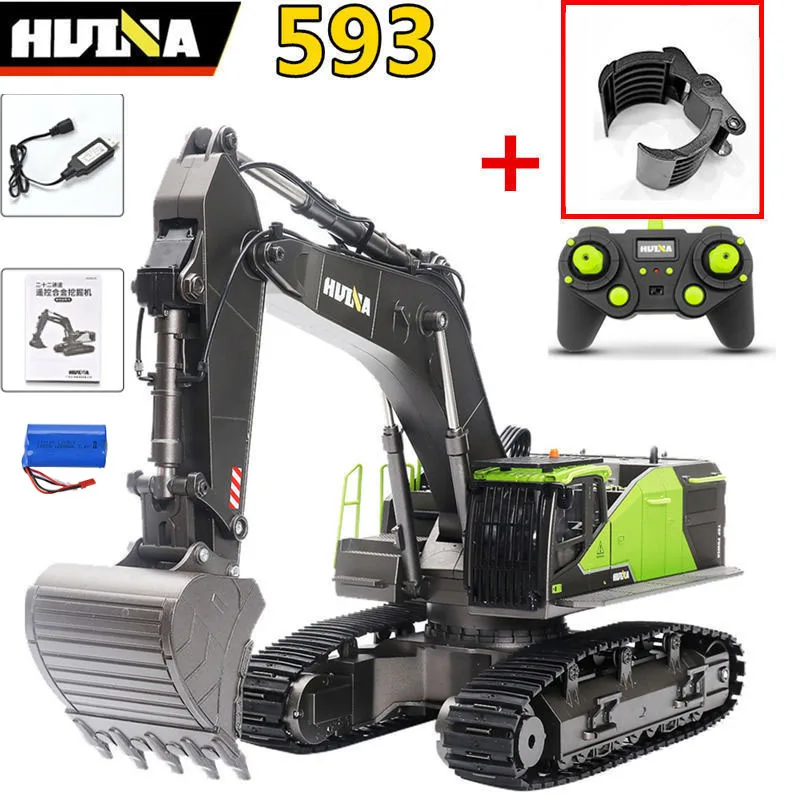 Huina 1593 1/14 RC Excavator Truck Alloy Bucket Car Radio Controlled 22CH Engineering Car Drill Grabber Truck Toys Vehicle Model