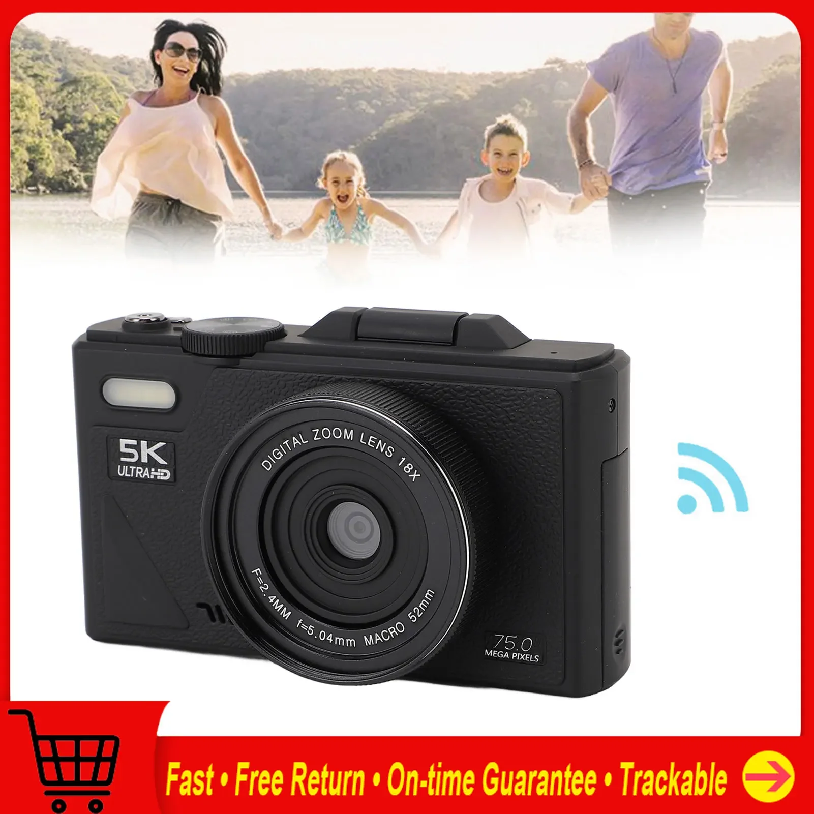 5K Digital Camera 75MP HD with 3 Inch Screen  18X Digital Zoom Autofocus Retro Mirrorless Camera  for Travel Photography