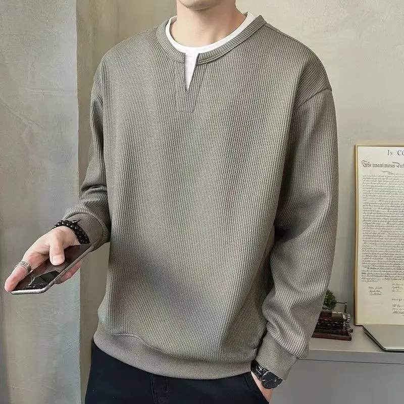 2025 Autumn Winter New V Neck Knitted Sweaters High Quality Fashion Fake 2 Pieces Spliced Thick Warm Sweaters Pullover